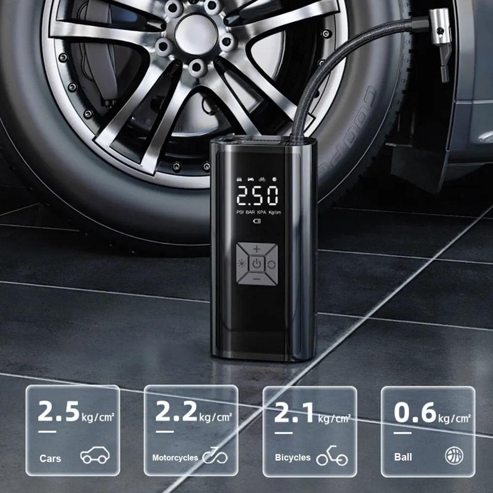 Compresseur d'Air 3-en-1 : Pompe Portable + Lampe LED + Power Bank 6000mAh